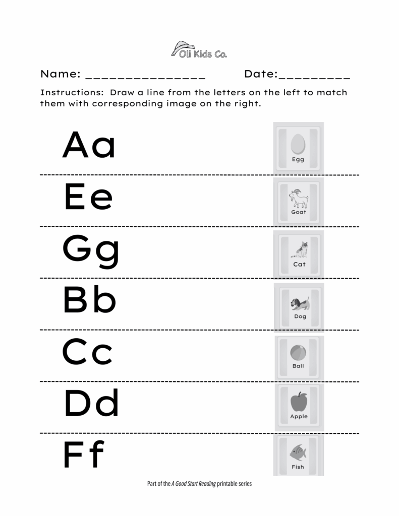 Free Letter Matching Printable (a-g) black and white
