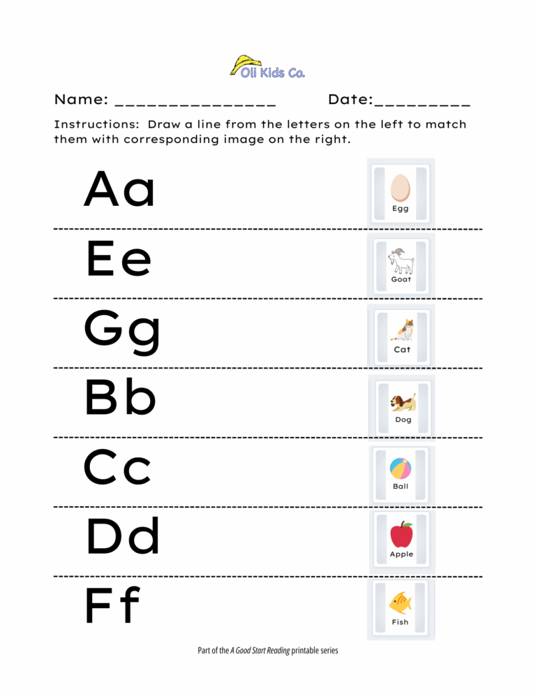Free Letter Matching Printable (A–G) for Preschool & Kindergarten
