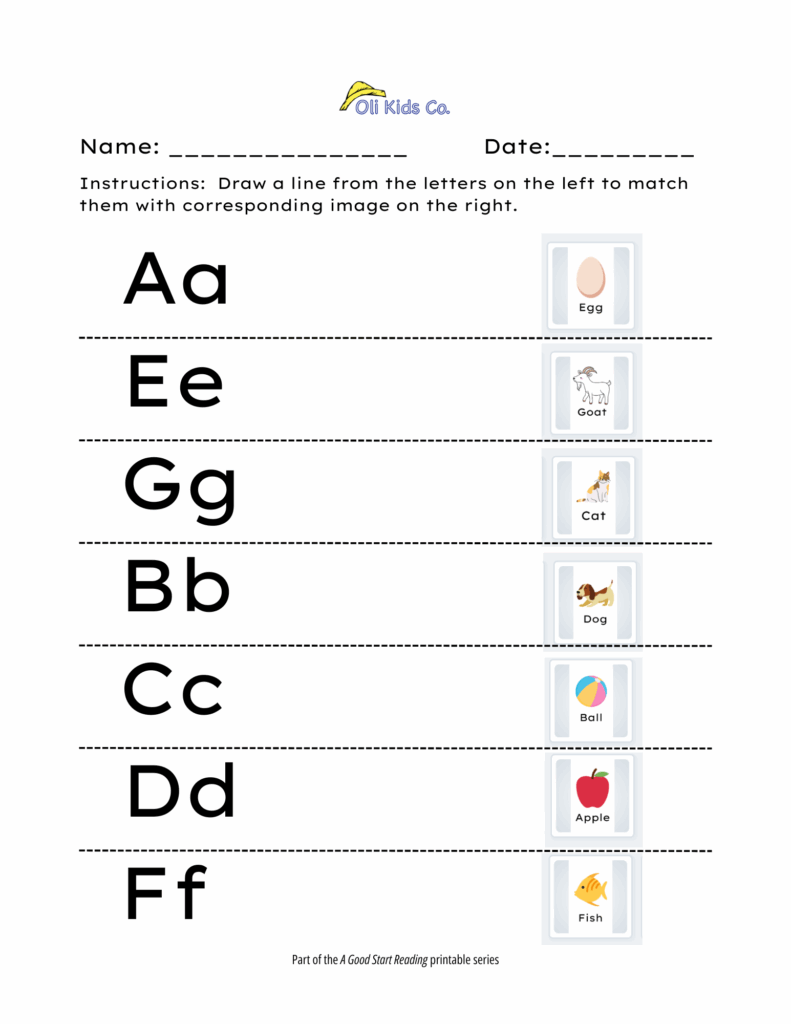 Free Letter Matching Printable (A-G) Color
